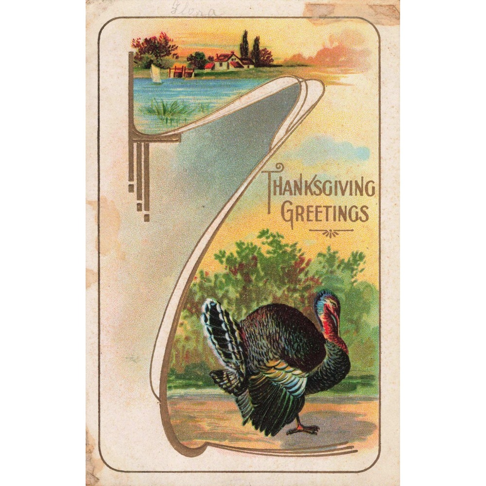 Antique Thanksgiving Greetings Postcard Turkey Embossed Art Nouveau P.C. 226 - Picture 1 of 2